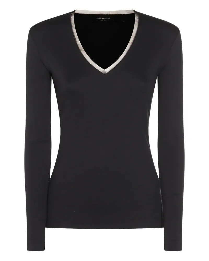 Fabiana Filippi Langarmshirt mit V-Ausschnitt - Blau Blau