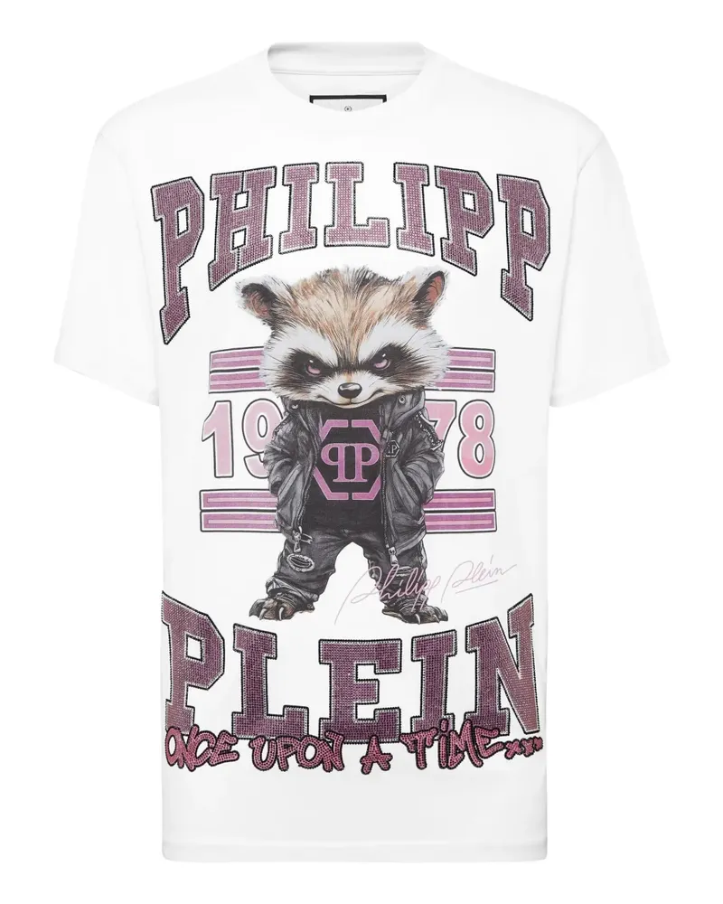 Philipp Plein Strass-T-Shirt mit Waschbär-Print - Weiß Weiß