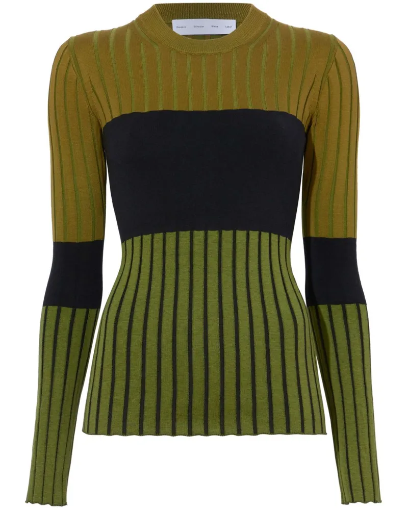 Proenza Schouler Gerippter Strickpullover mit Streifen Grün