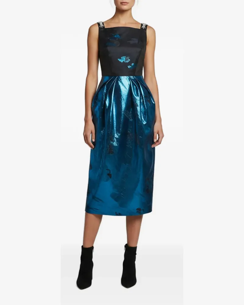 FourTwoFour on Fairfax floral-jacquard midi dress - Blau Blau