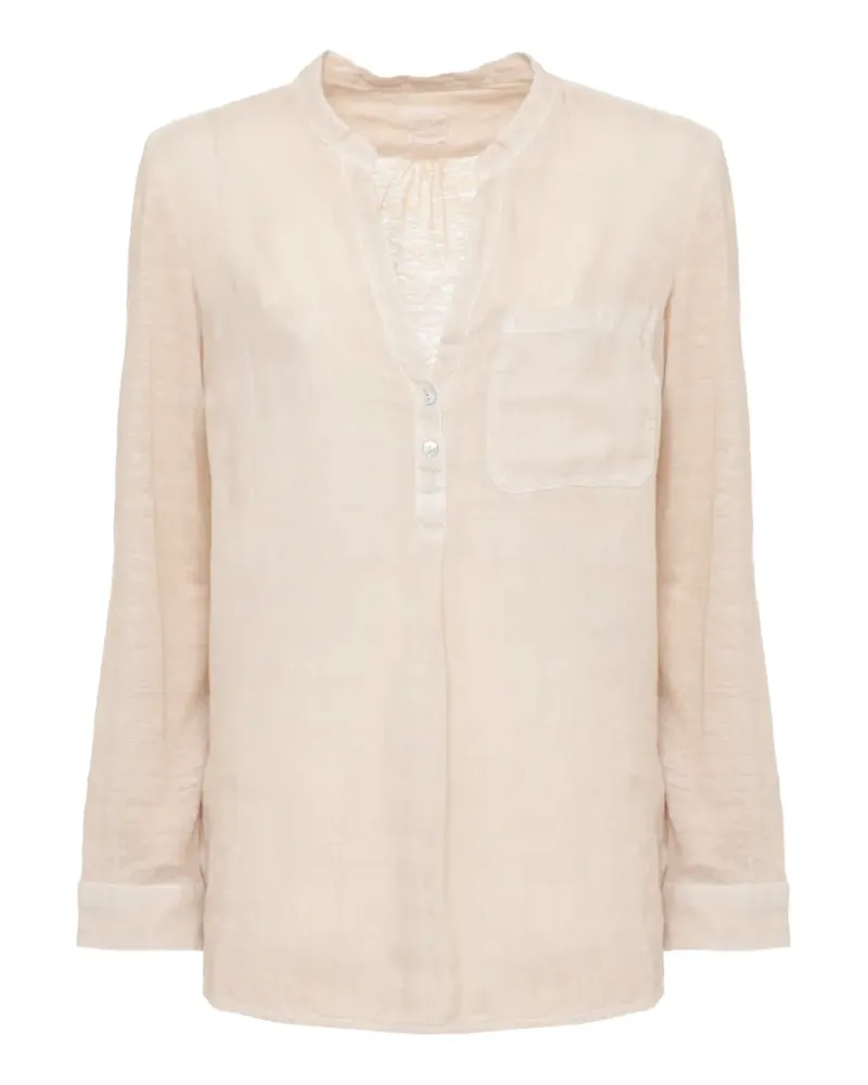 120% Lino chest-pocket long-sleeve blouse - Nude Nude