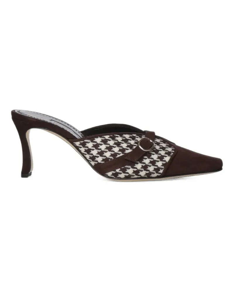 Manolo Blahnik houndstooth buckle-detail mules - Braun Braun