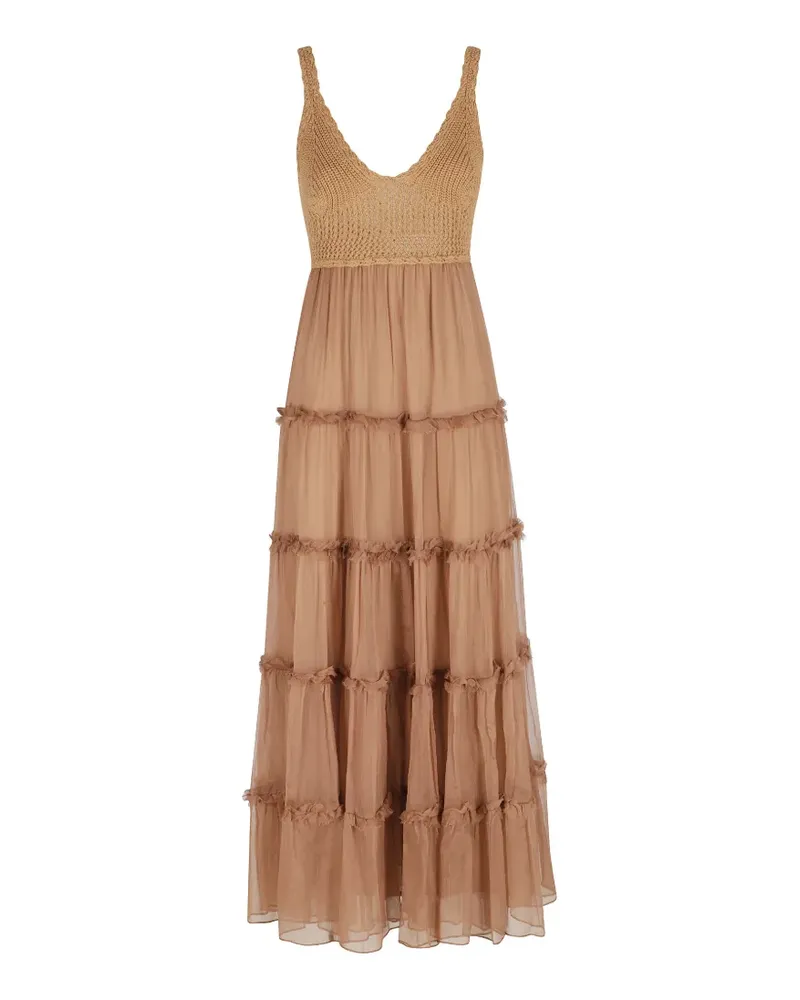 Ermanno Scervino crocheted ruffled midi dress - Braun Braun