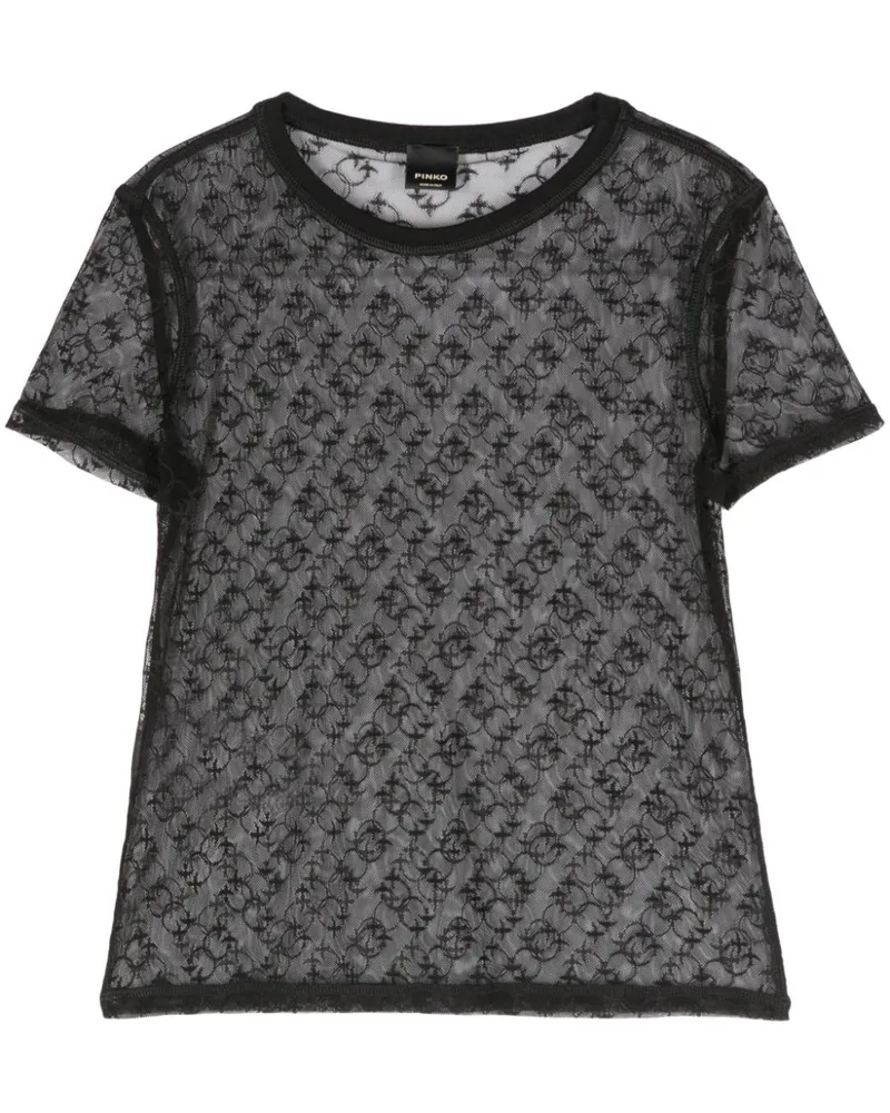 Pinko T-Shirt mit Monogramm-Spitze Schwarz