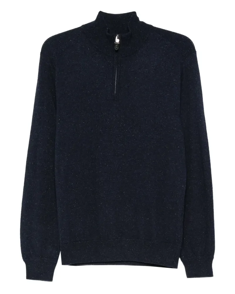 Canali Melierter Pullover mit Reißverschluss - Blau Blau