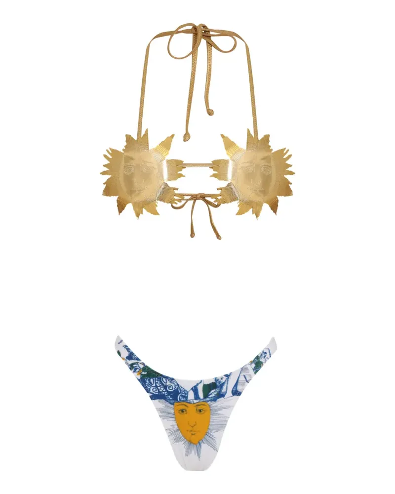 Amir Slama sun-appliqué printed bikini - Weiß Weiß