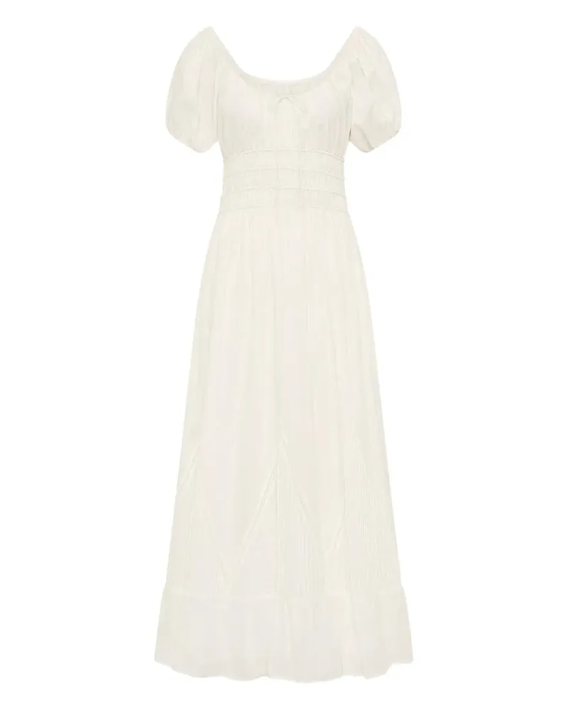 Faithfull The Brand Sunniva Midikleid mit Puffärmeln - Weiß Weiß