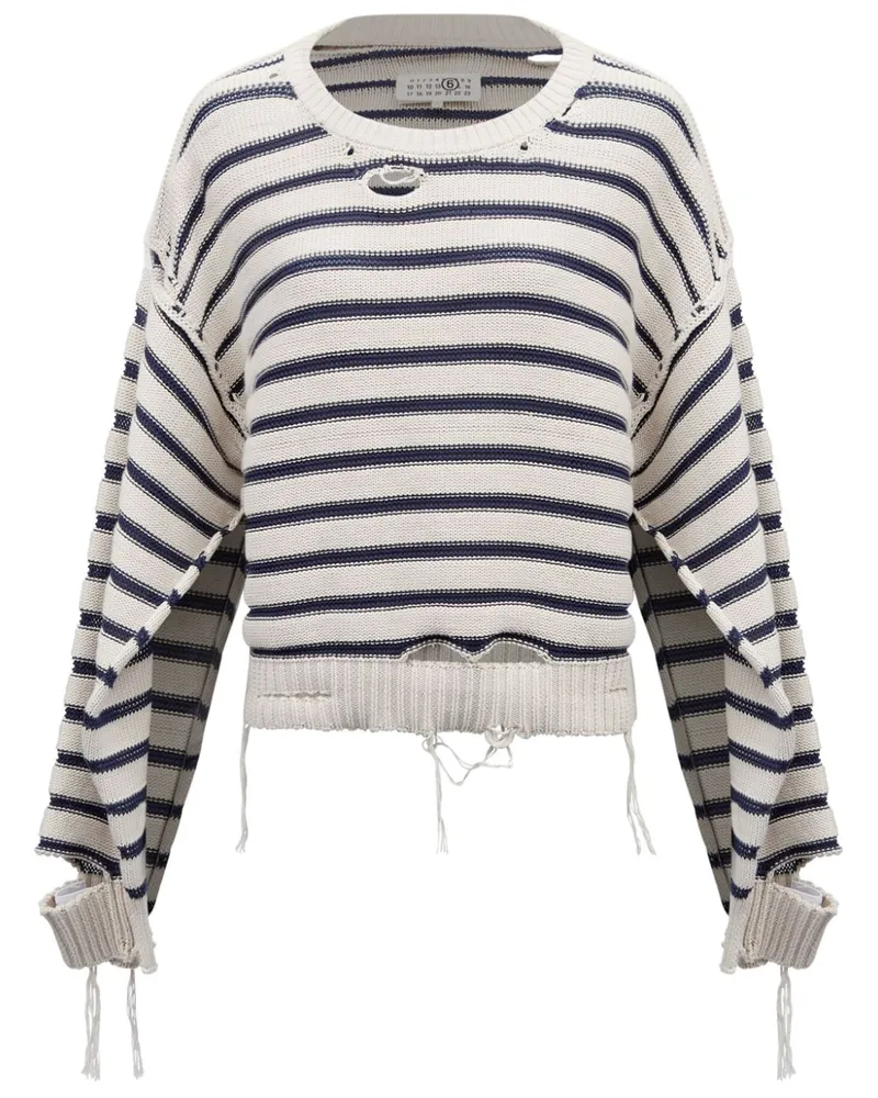 Maison Margiela Gestreifter Pullover mit Rundhalsausschnitt - Weiß Weiß