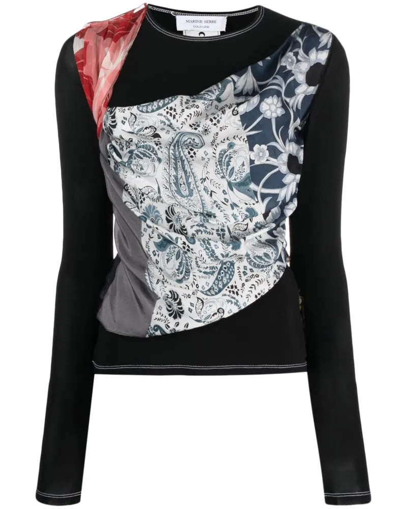 Marine Serre Langarmshirt im Layering-Look - Schwarz Schwarz
