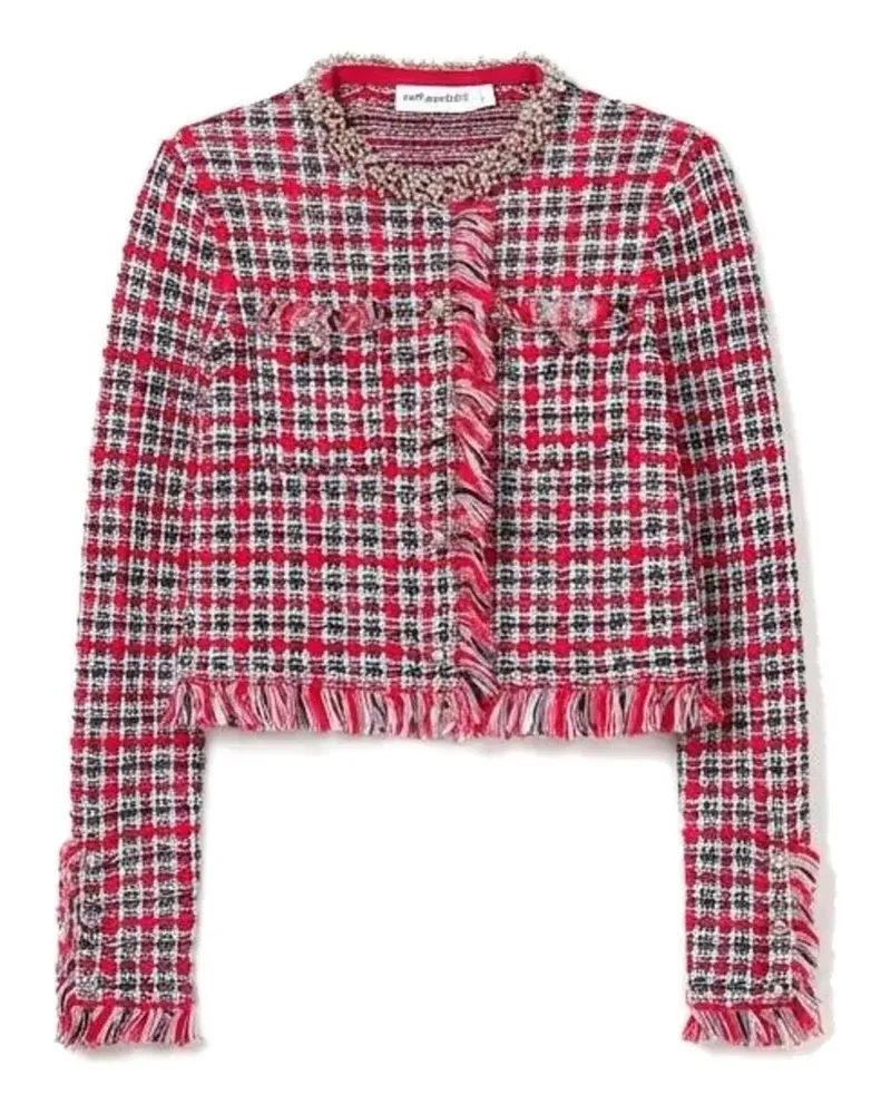 Self-Portrait frayed-trim tweed jacket - Rot Rot
