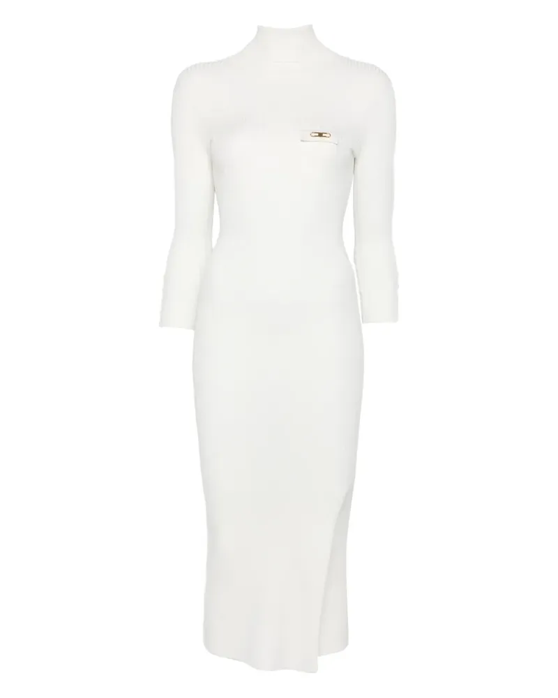 Elisabetta Franchi Geripptes Midikleid mit Rollkragen - Nude Nude