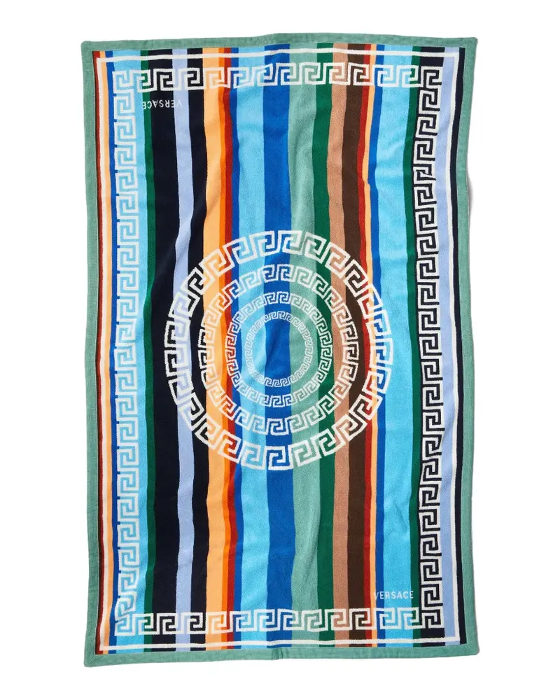 Versace Gestreiftes Handtuch mit Greca-Print - Blau Blau