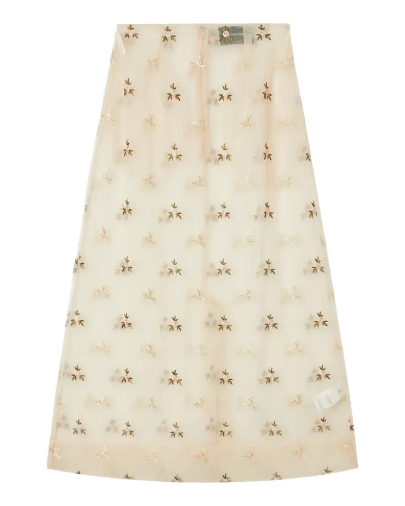 Simone Rocha Ripple floral-embroidered tulle midi skirt - Nude Nude