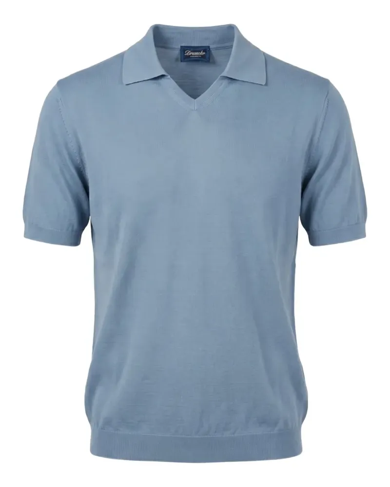 Drumohr  Kurzärmeliger Pullover mit V-Ausschnitt - Blau Blau