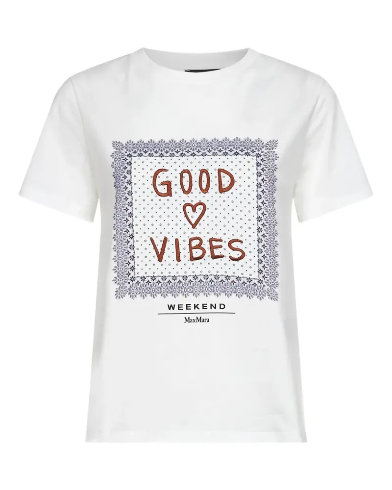 Max Mara T-Shirt mit besticktem Print - Weiß Weiß