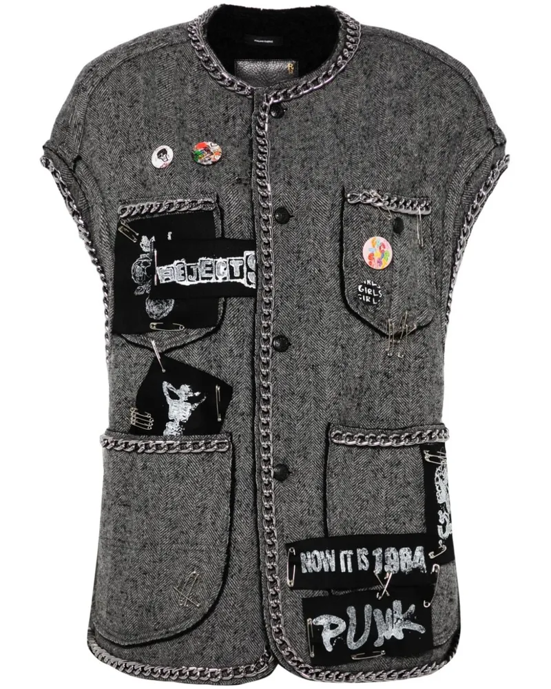 R13 Ärmellose Jacke mit Fischgrätenmuster - Grau Grau