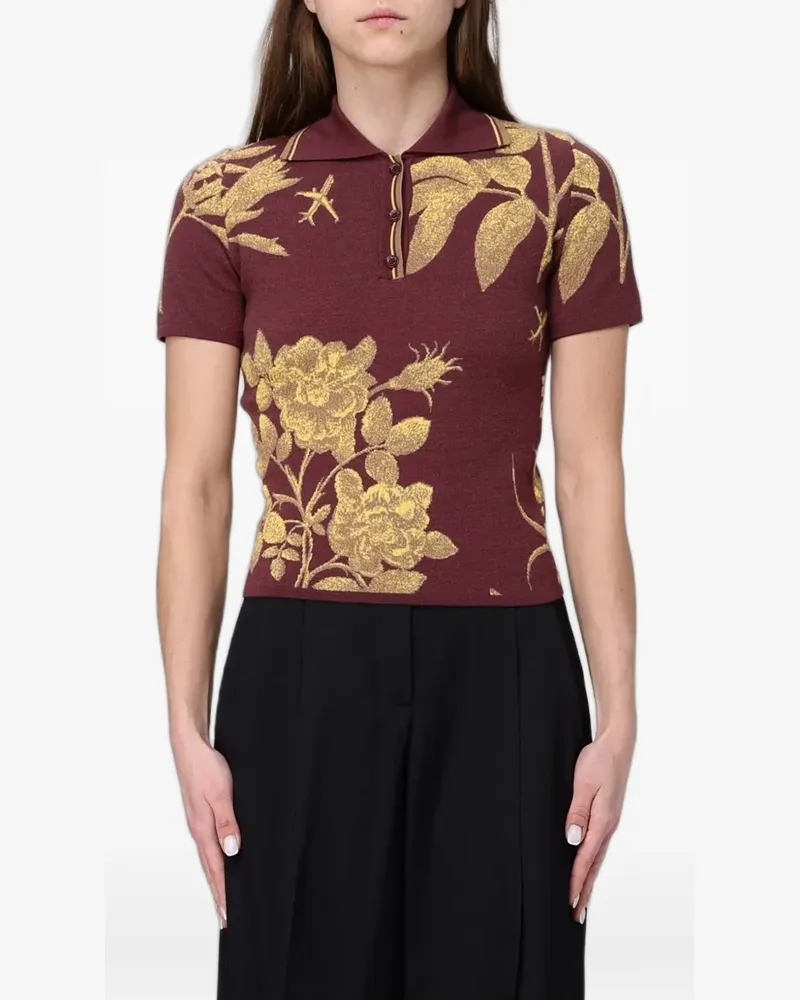 Moschino floral-jacquard polo top - Rot Rot