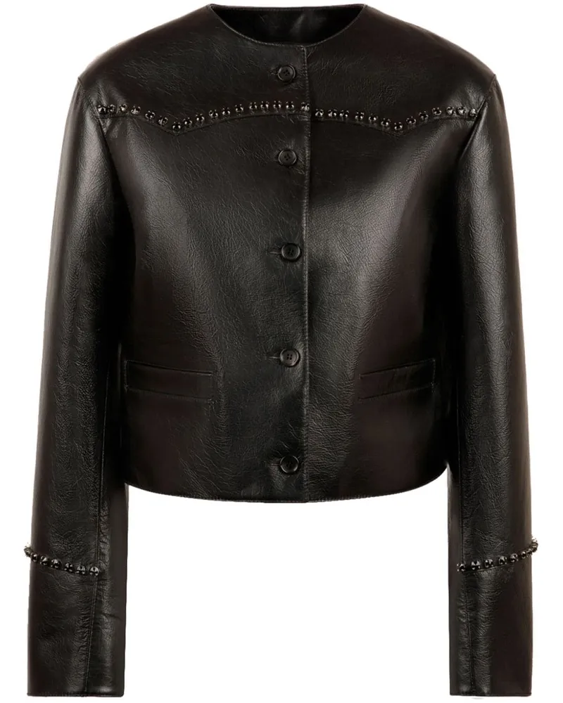 Bally Lederjacke mit Kristallen Schwarz