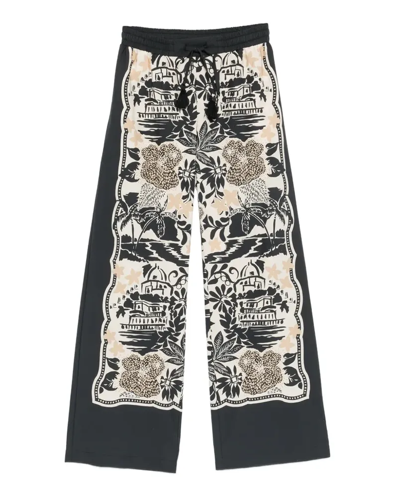 Ermanno Scervino graphic-print drawstring palazzo trousers - Schwarz Schwarz