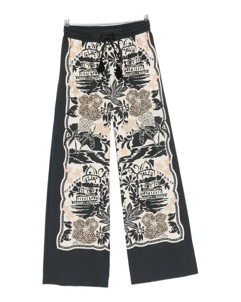 Ermanno Scervino graphic-print drawstring palazzo trousers - Schwarz Schwarz