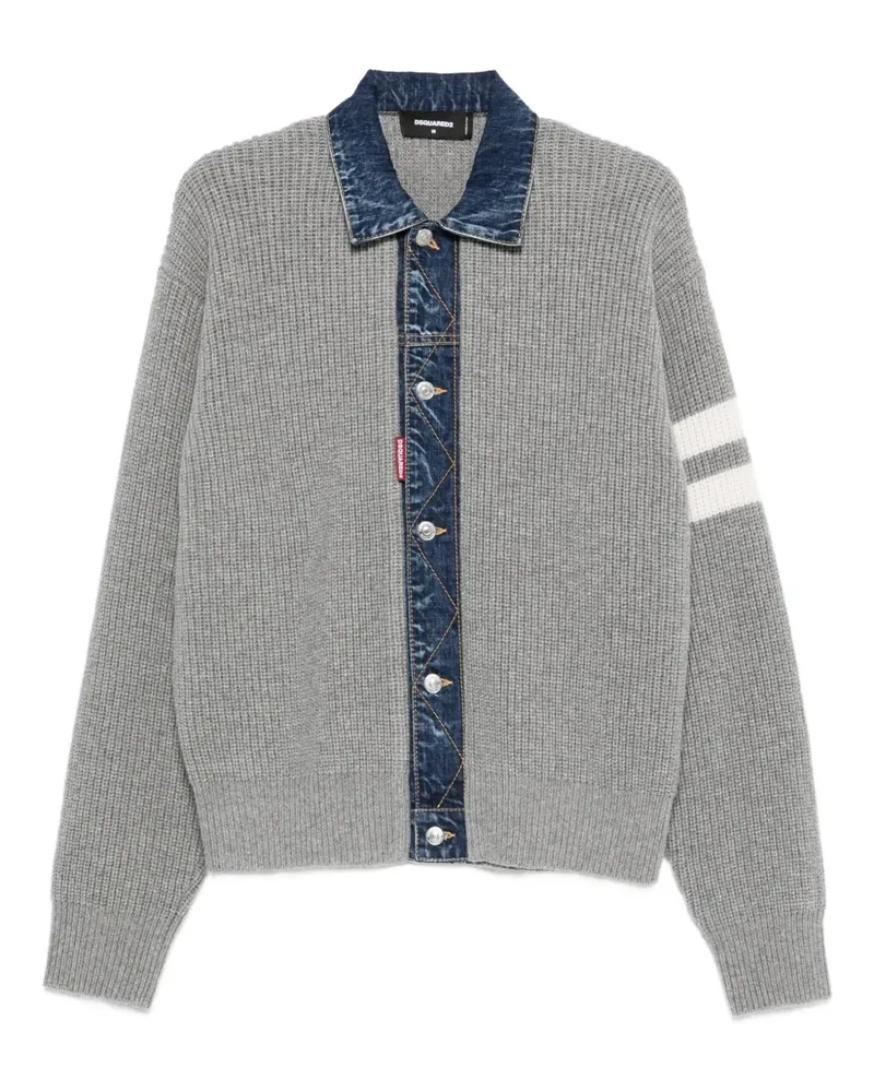 Dsquared2 Gerippter Cardigan mit Jeanseinsatz - Grau Grau