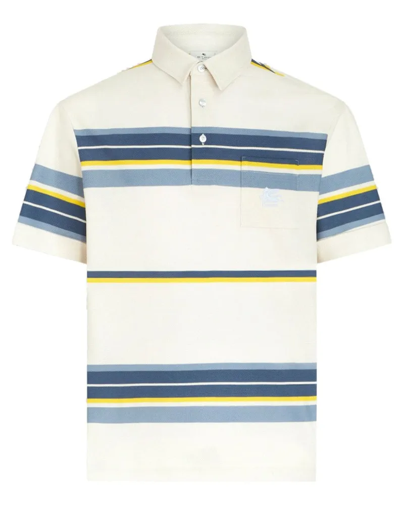 Etro Gestreiftes Poloshirt mit Pegaso-Stickerei Weiß