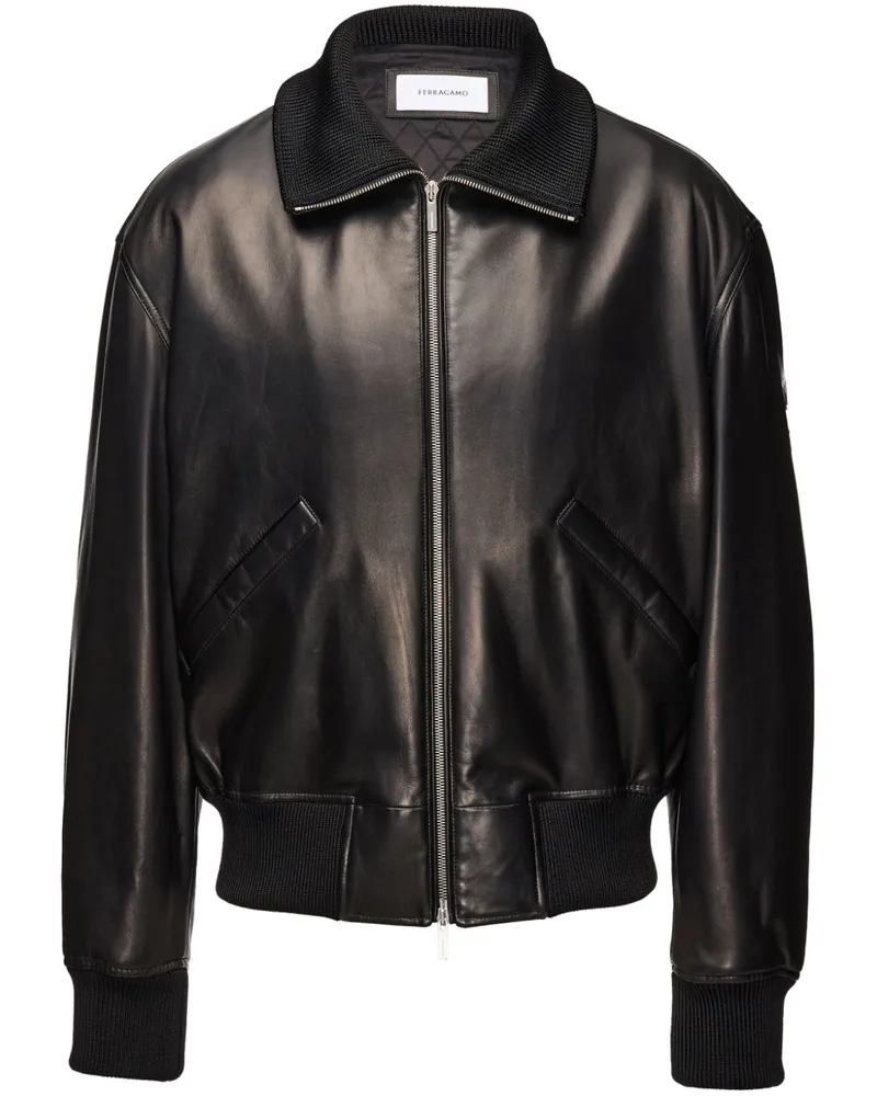 Ferragamo Lederjacke mit Stehkragen - Schwarz Schwarz