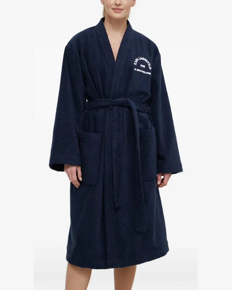 Karl Lagerfeld Bademantel mit Logo-Stickerei und Gürtel - Blau Blau