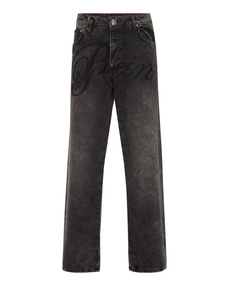 Philipp Plein Gemusterte Jeans mit Logo-Patch - Grau Grau