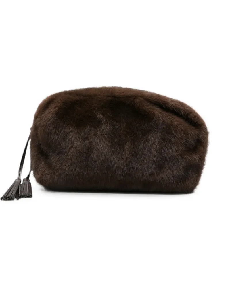 P.A.R.O.S.H. Clutch aus Faux Fur mit Quasten - Braun Braun