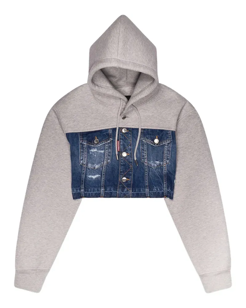 Dsquared2 cropped denim-mix hoodie - Grau Grau