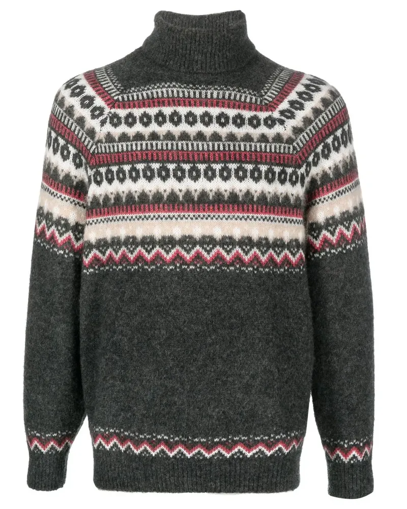 Brunello Cucinelli Rollkragenpullover mit Intarsienmuster - Grün Grün
