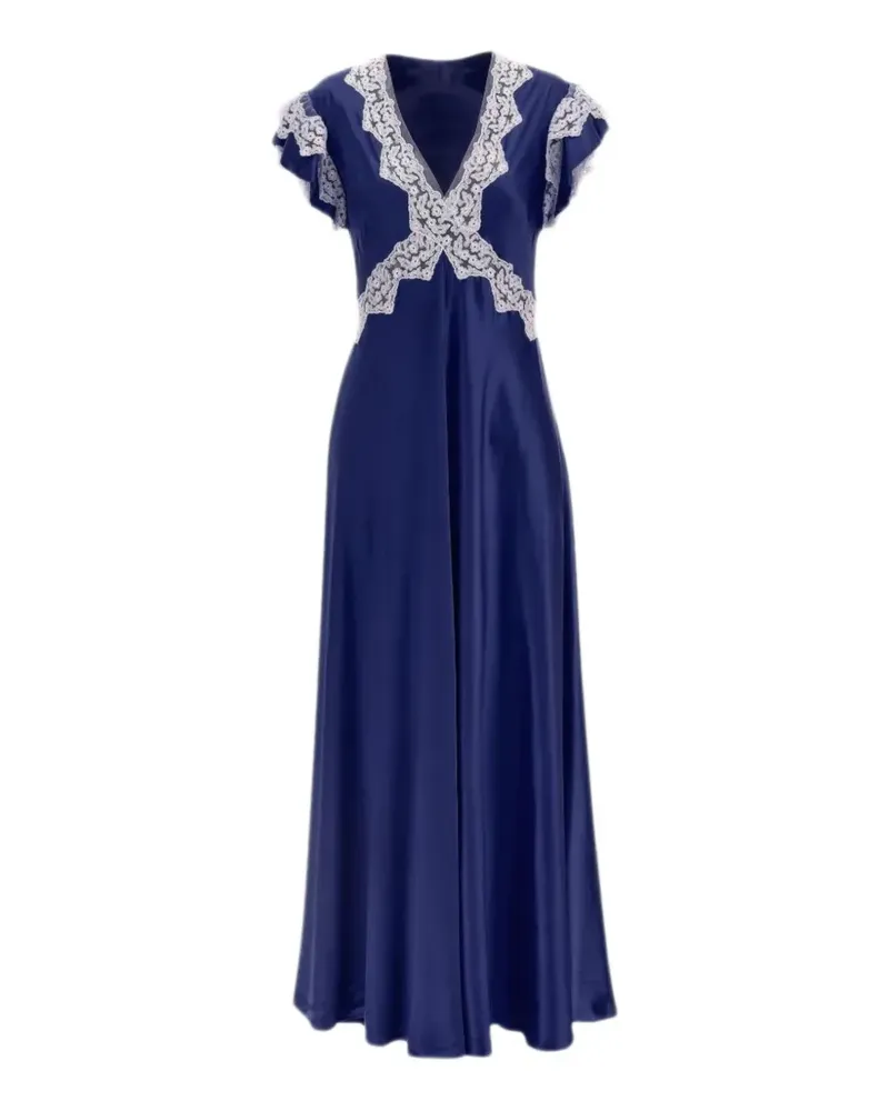 Alberta Ferretti lace V-neck maxi dress - Blau Blau