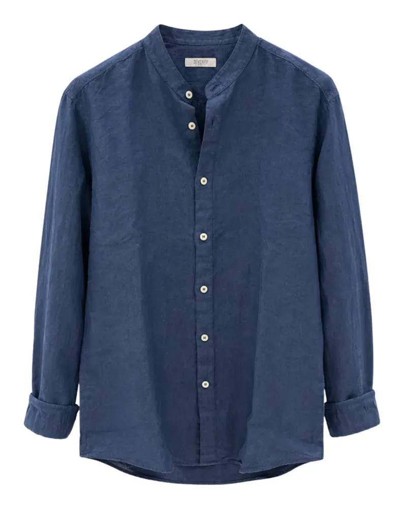 Seventy band-collar linen shirt - Blau Blau