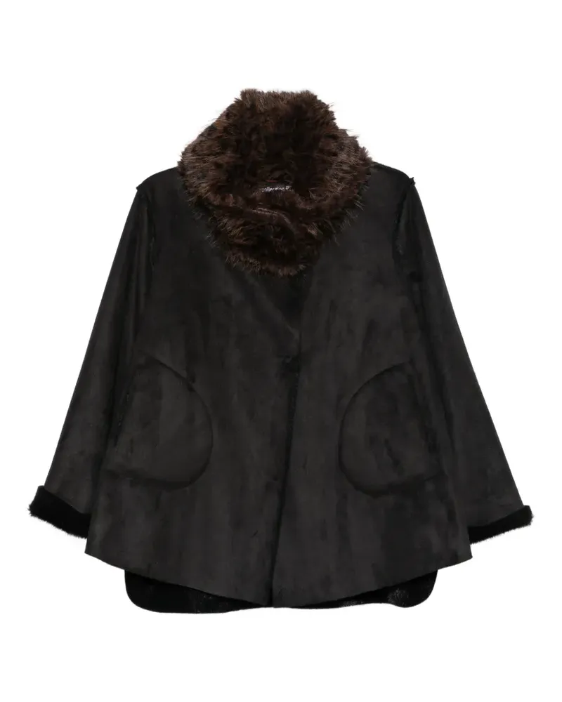 Collection Privée? Mantel mit Faux-Fur-Kragen - Schwarz Schwarz