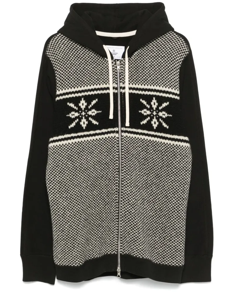 Junya Watanabe Hoodie in Intarsienstrick - Schwarz Schwarz