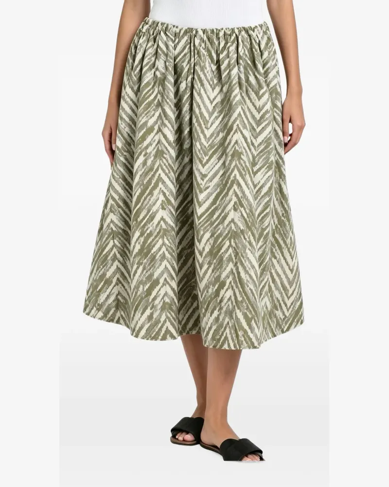 Brunello Cucinelli chevron-print gathered midi skirt - Grün Grün