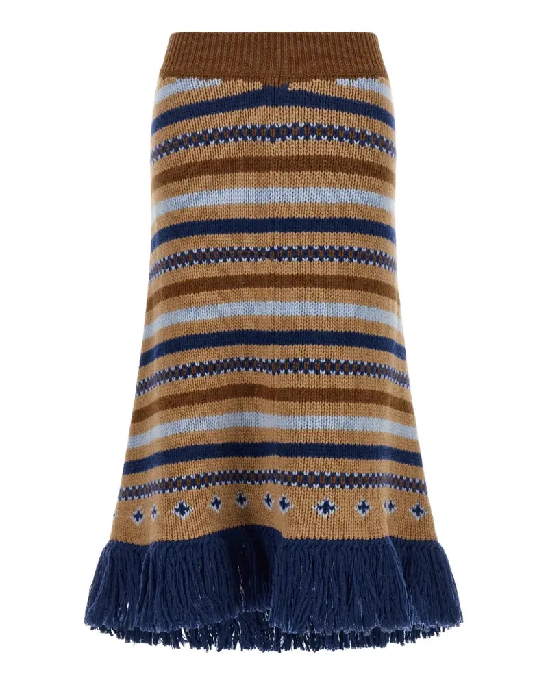 Alanui Sweet Winter fringed jacquard midi skirt - Braun Braun
