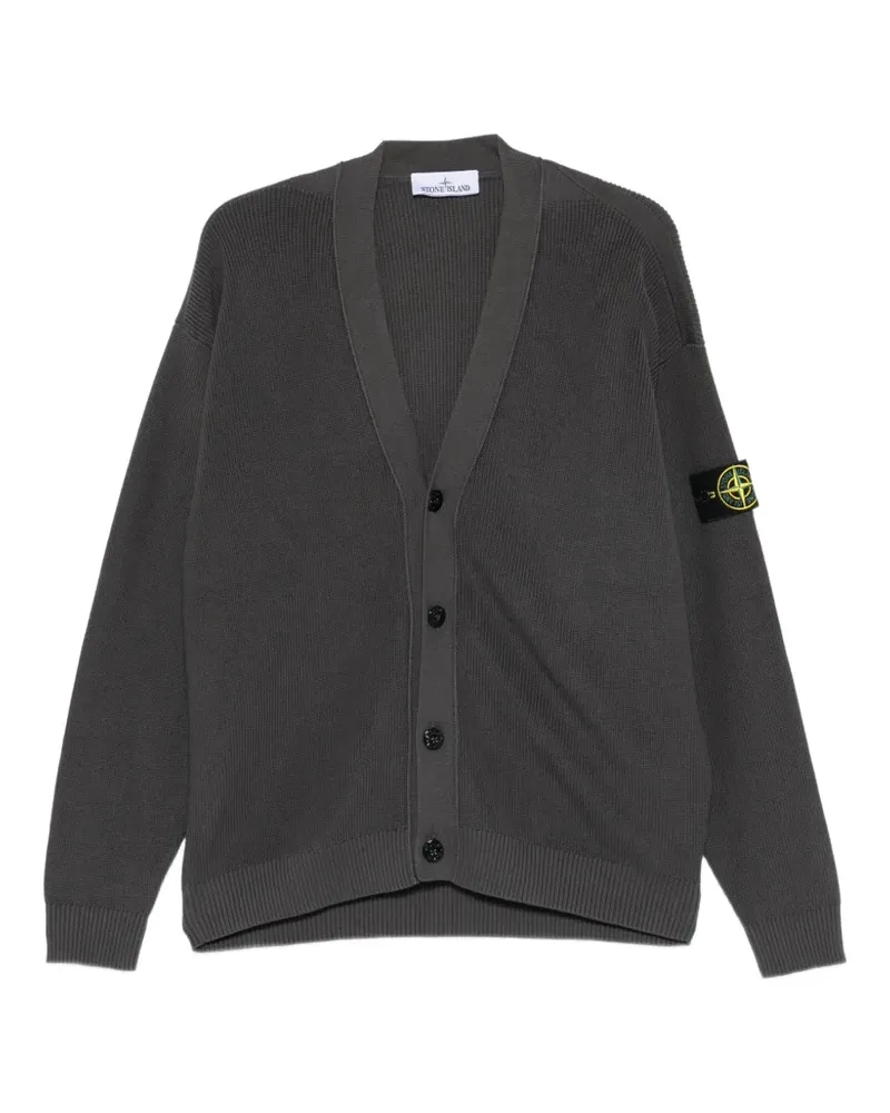 Stone Island Gerippter Cardigan mit Logo-Patch - Grau Grau