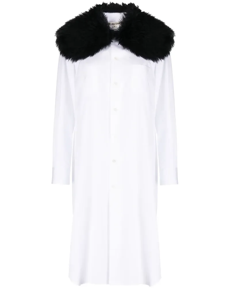 Comme des Garçons Midikleid mit Pelzkragen - Weiß Weiß