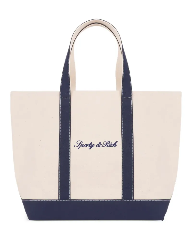 SPORTY & RICH Mittelgroße Signature Tote Bag mit Logo - Nude Nude