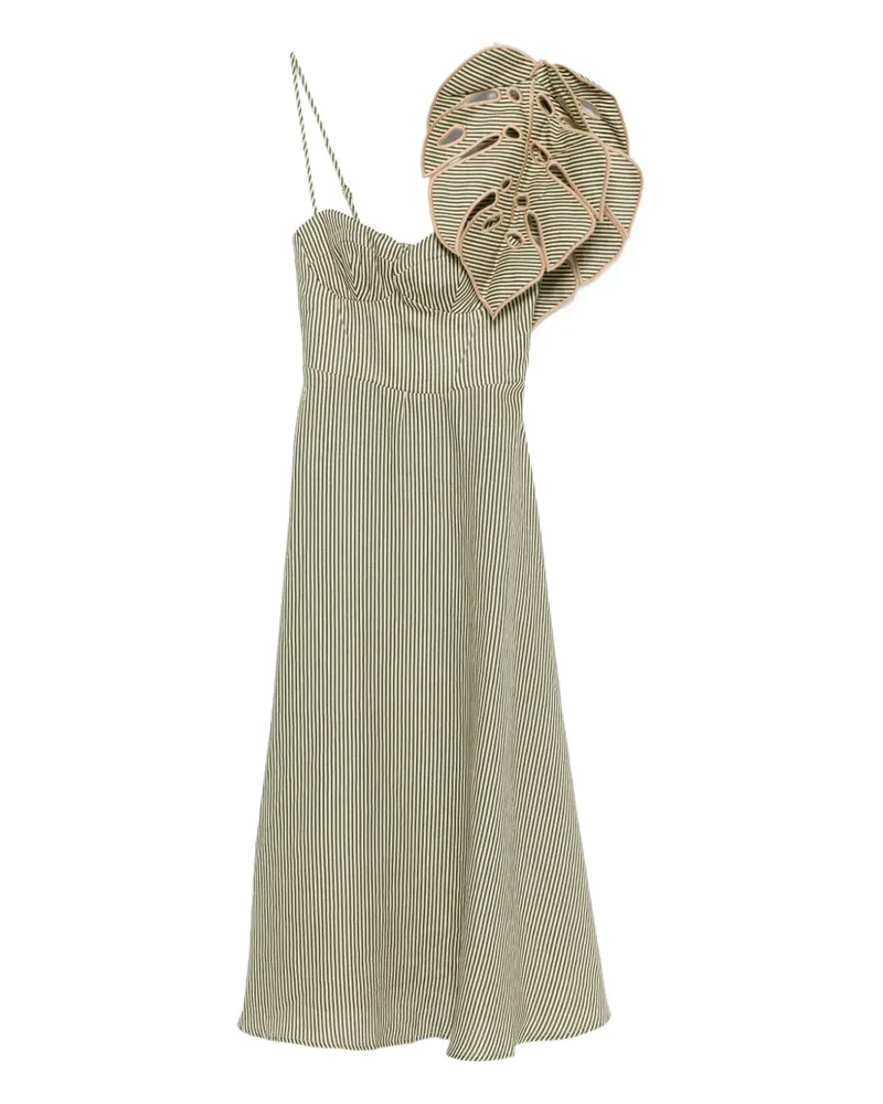 FARM Rio striped leaf-detail midi dress - Nude Nude