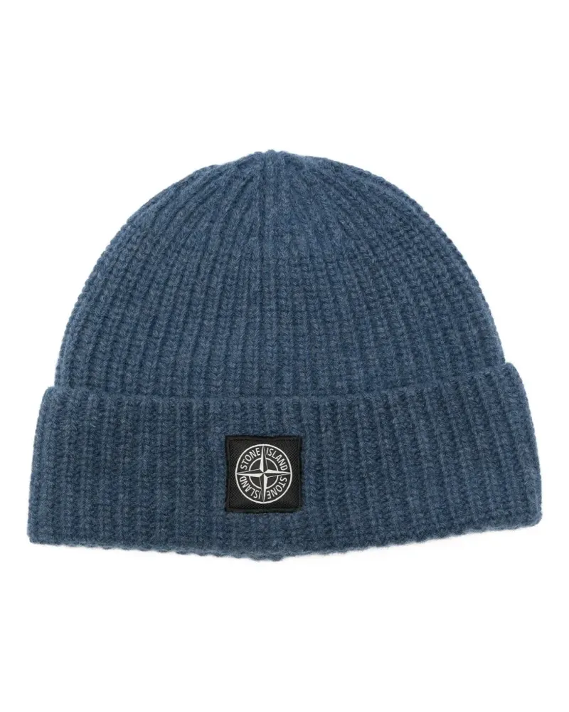 Stone Island Gerippte Beanie - Blau Blau