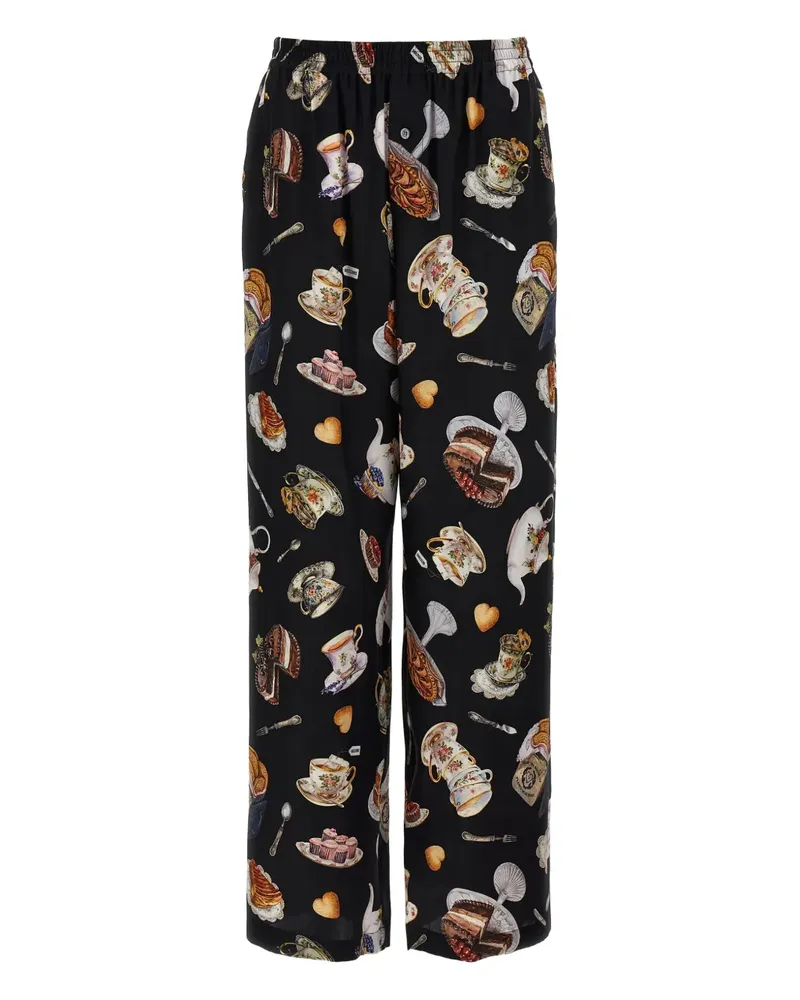 Moschino Hose mit Tea Time-Print - Schwarz Schwarz