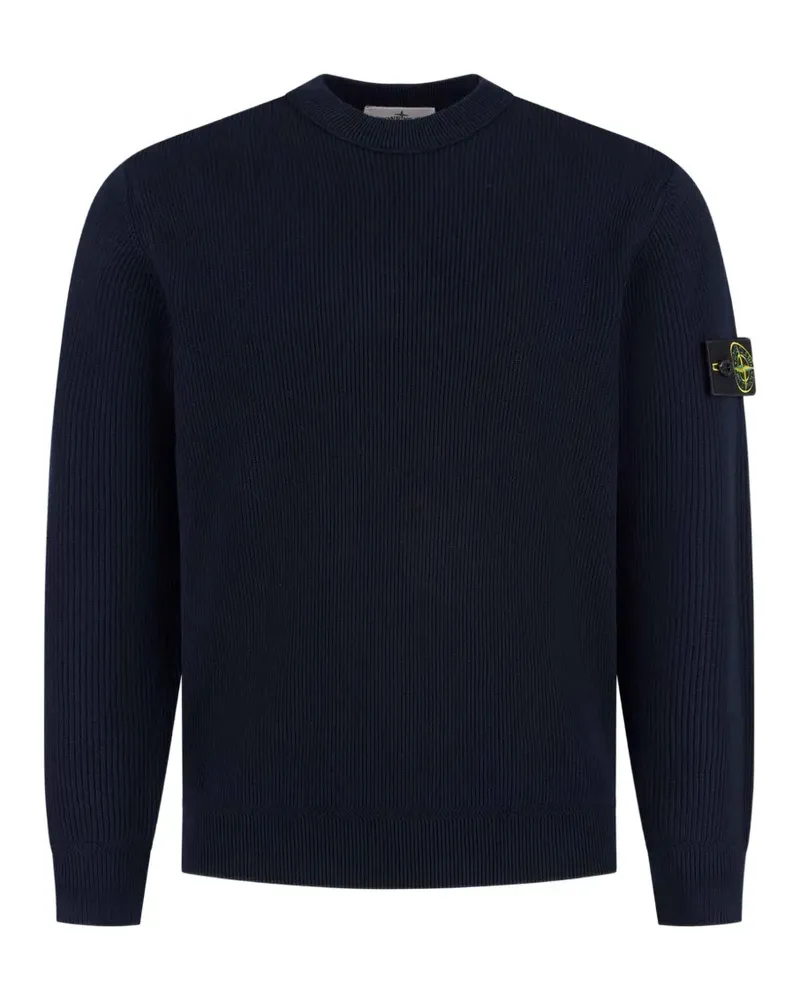 Stone Island Gerippter Pullover mit Kompass-Patch - Blau Blau
