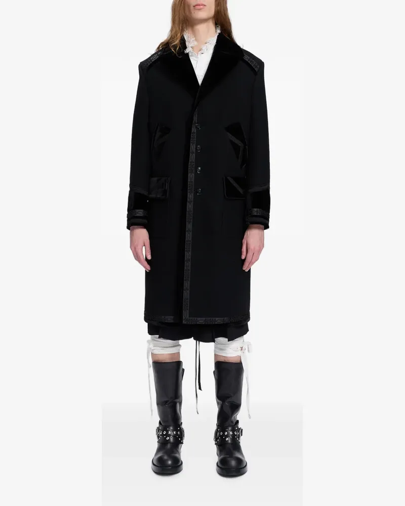 Ann Demeulemeester Bestickter Havtor Mantel mit Samtbesatz - Schwarz Schwarz
