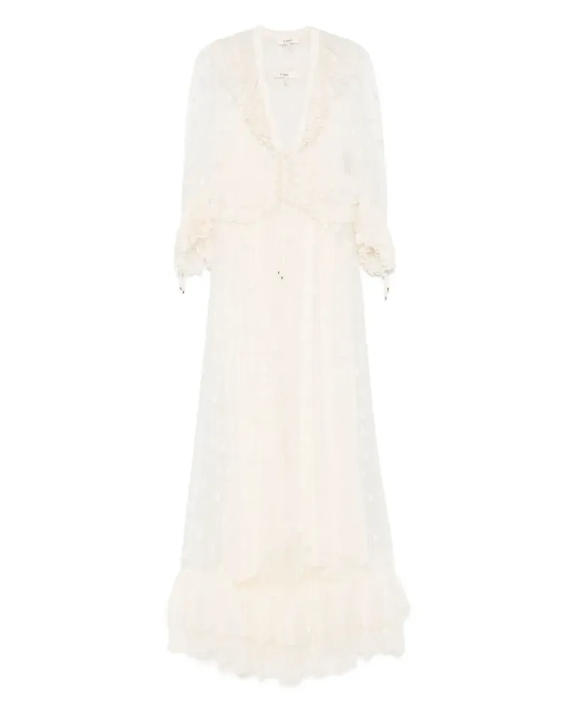 Chloé Maxikleid mit Blumenstickerei - Weiß Weiß