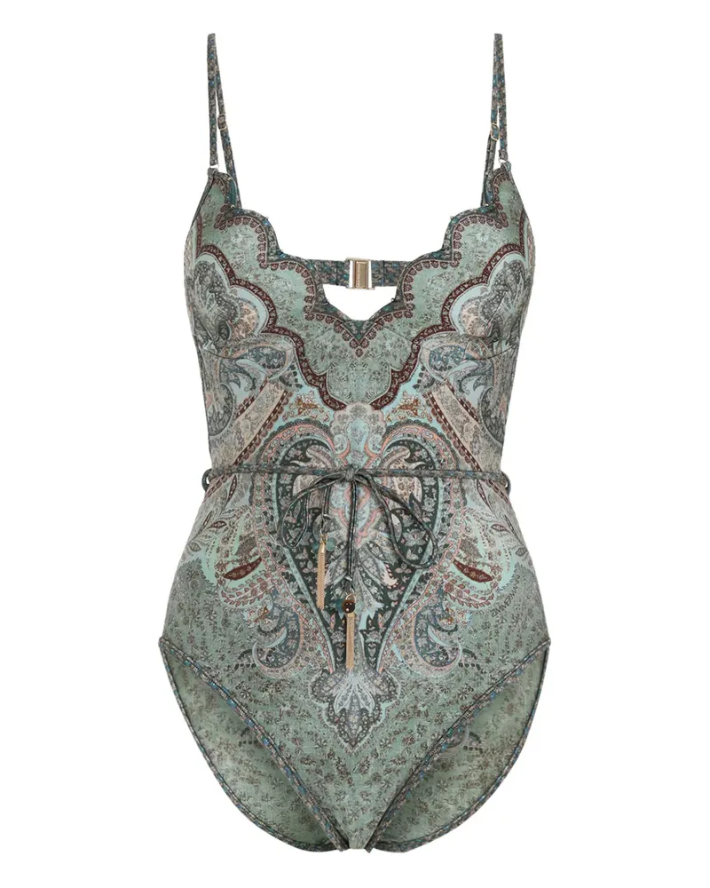 Zimmermann Wanderlust scalloped paisley swimsuit - Grün Grün