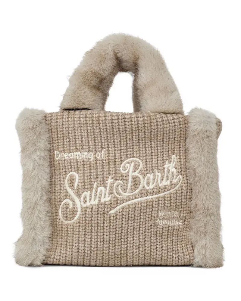 MC2 Saint Barth Mini Kosmetiktasche aus geripptem Faux Shearling mit Henkeln aus Faux Fur - Nude Nude