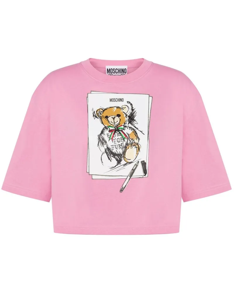 Moschino Cropped-T-Shirt mit Teddy Rosa